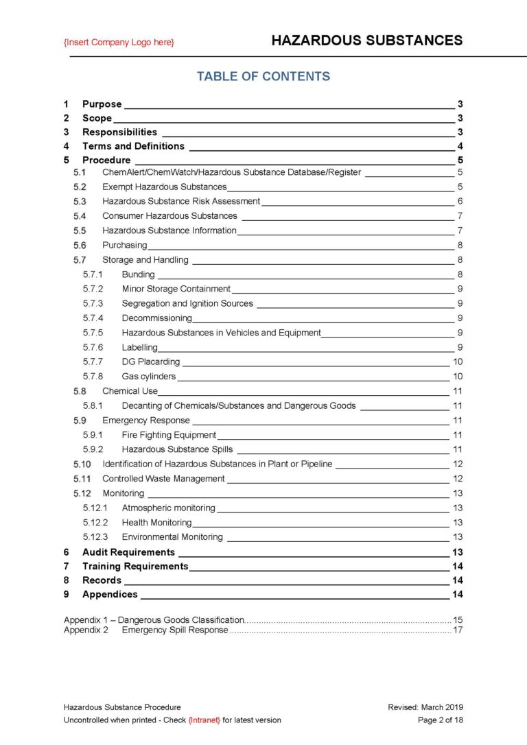 Hazardous Substance Procedure - Beyond Your Horizon - Resource Centre