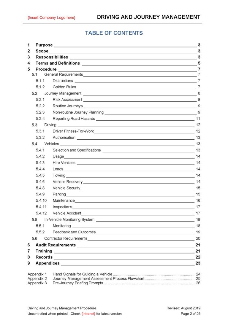 Driving and Journey Management Procedure - Beyond Your Horizon ...