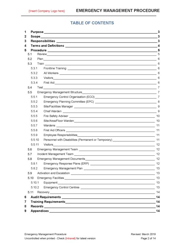 Emergency Management Procedure Sample - Beyond Your Horizon - Resource ...