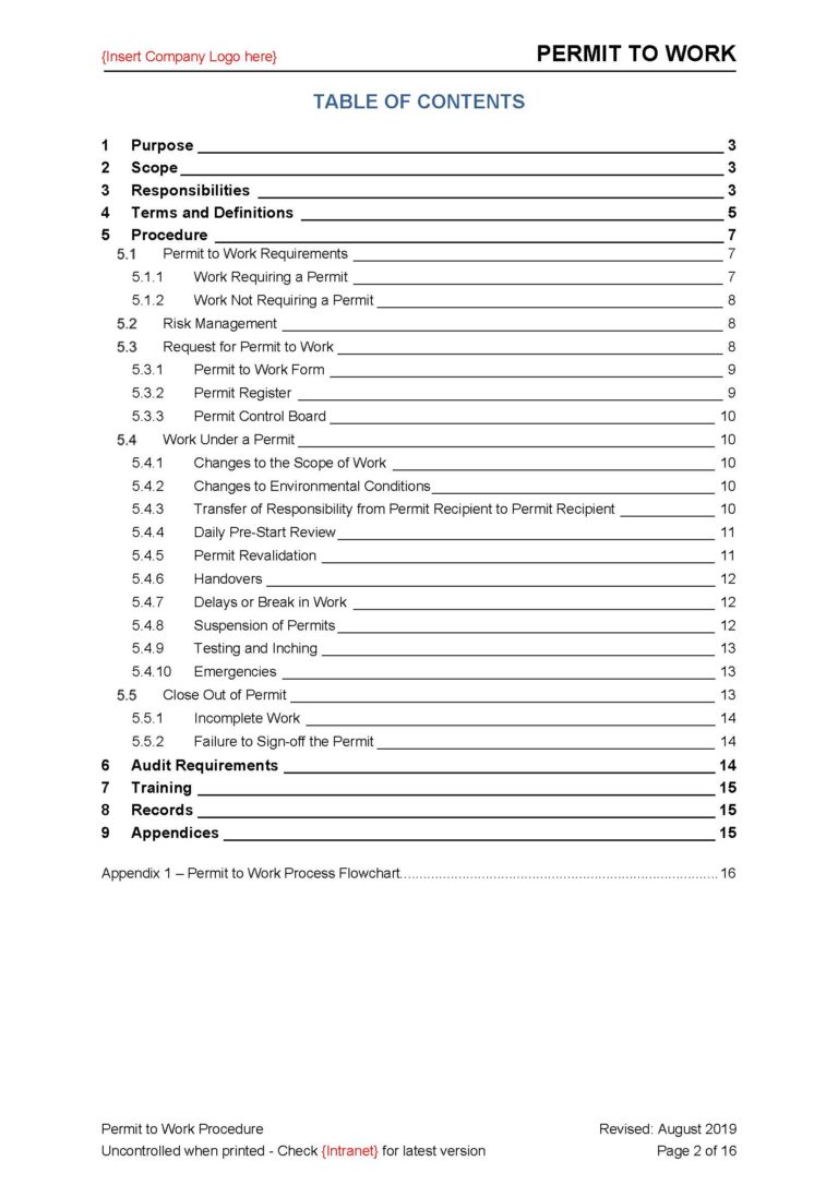 Permit to Work Procedure - Beyond Your Horizon - Resource Centre