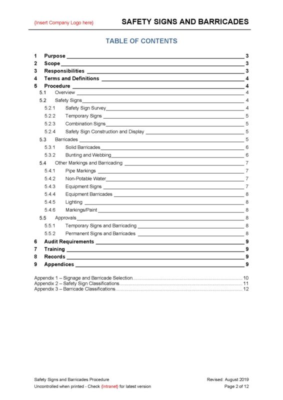 Safety Signs and Barricades Procedure - Beyond Your Horizon - Resource ...
