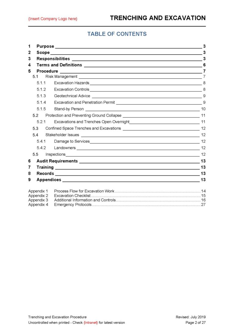 Trenching and Excavation Procedure - Beyond Your Horizon - Resource Centre